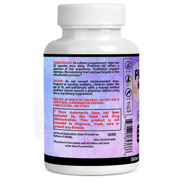 Probiotics 60 Billion CFU with Prebiotics - Immune, Digestive & Gut Health - Probiotic Supplement for Men & Women, 60ct