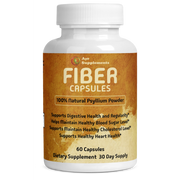 100% Psyllium Husk Fiber Capsules – Natural Digestive Support, 60 Capsules for Regularity, Healthy Gut, and Cholesterol Management.