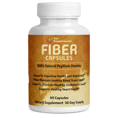 100% Psyllium Husk Fiber Capsules – Natural Digestive Support, 60 Capsules for Regularity, Healthy Gut, and Cholesterol Management.