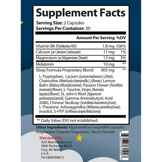 Sleep Supplement with Melatonin 10mg – Natural Aid for Deeper, Longer Sleep, 60 Capsules, Non-GMO, No Additives, Safe & Effective Sleep Support.