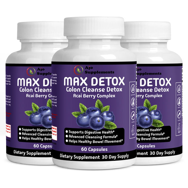 Max Detox Cleanse - Acai Berry Complex for Whole Body Detox, Weight Loss, Boost Energy, Improve Digestion, 60 Capsules.