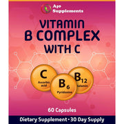 Vitamin B Complex with Vitamin C - Boost Energy, Support Nervous System & Immune Health, 60 Capsules for Overall Wellness and Vitality.