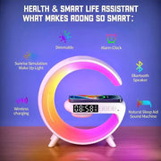 Intelligent Smart LED Table Lamp 6 in 1 with Wireless Charger, Bluetooth Speaker, RGB Alarm Clock, Atmosphere Light for Home Décor, Night Light Lamp, White