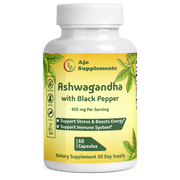 Ashwagandha Capsules 655mg with Black Pepper - Supports Anxiety & Stress Relief, Promotes Wellness, 60ct, Enhanced Absorption for Maximum Effectiveness