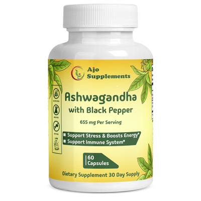 Ashwagandha Capsules 655mg with Black Pepper - Supports Anxiety & Stress Relief, Promotes Wellness, 60ct, Enhanced Absorption for Maximum Effectiveness