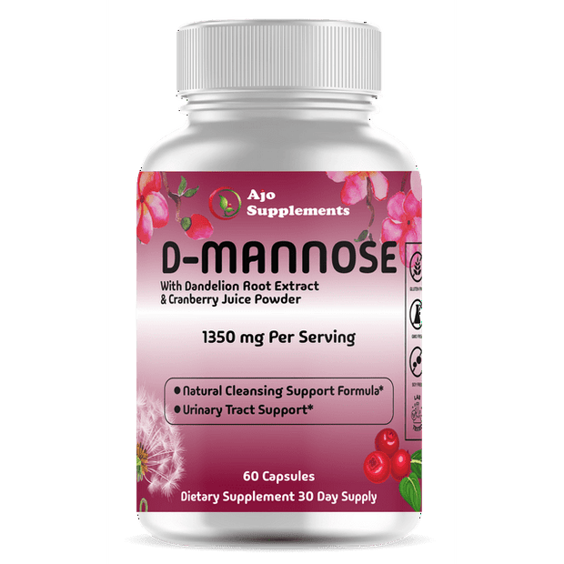 D Mannose with Dandelion Root Extract & Cranberry Juice Powder, Hibiscus Flower Extract - Liver Support, Kidney Cleanse and Urinary Tract Health for Women, 60ct