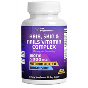 Hair, Skin & Nails Vitamins with 5,000mcg Biotin for Healthy Hair, Skin & Nails – 60ct, Comprehensive Formula for Women & Men