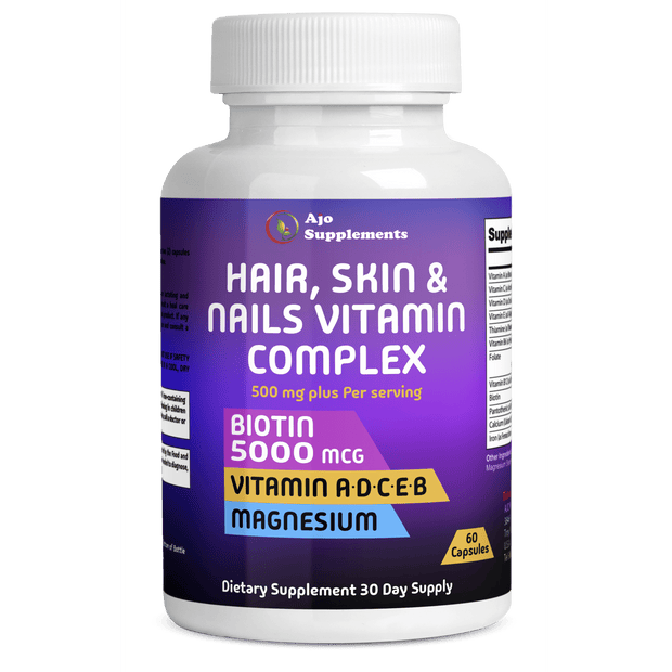 Hair, Skin & Nails Vitamins with 5,000mcg Biotin for Healthy Hair, Skin & Nails – 60ct, Comprehensive Formula for Women & Men