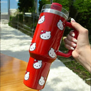 Stylish & Durable Hello Kitty 40oz Stainless Steel Red Vacuum Insulated Travel Tumbler with Handle & Straw for Coffee, Tea & More