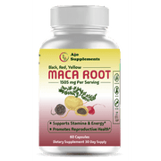 Maca Root Capsules 1505mg - Supports Boost Energy and Mood - Black, Red, Yellow Maca Powder, 60ct