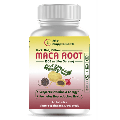 Maca Root Capsules 1505mg - Supports Boost Energy and Mood - Black, Red, Yellow Maca Powder, 60ct