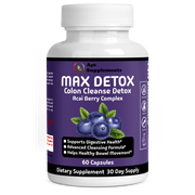 Max Detox Cleanse - Acai Berry Complex for Whole Body Detox, Weight Loss, Boost Energy, Improve Digestion, 60 Capsules.