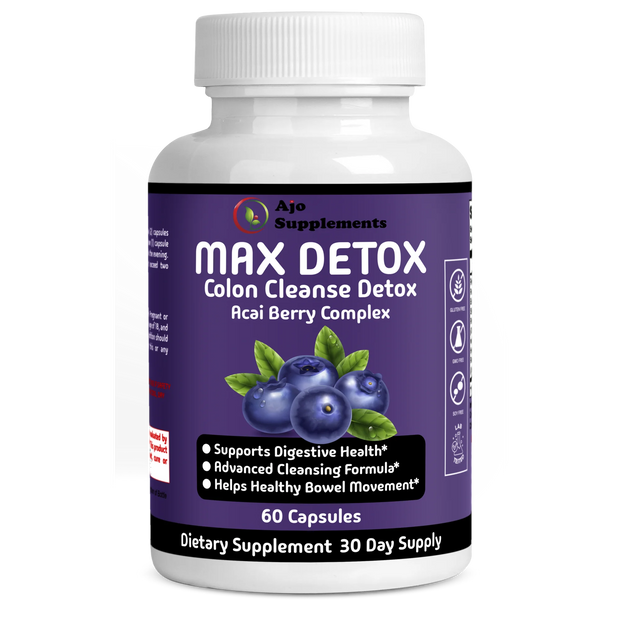 Max Detox Cleanse - Acai Berry Complex for Whole Body Detox, Weight Loss, Boost Energy, Improve Digestion, 60 Capsules.