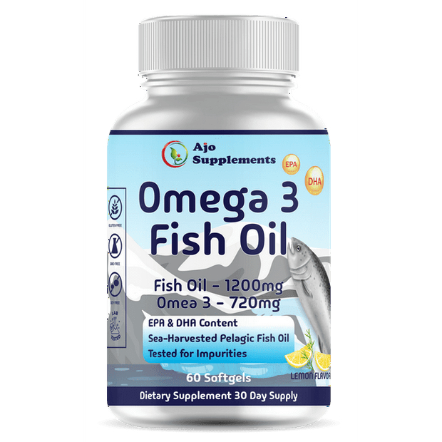 Omega 3 Fish Oil 2600 mg - Fish Oil 1200mg + Omega-3 720mg + EPA 432mg + DHA 288mg - Best Essential Fatty Acids - Premium Burpless Softgel, 60ct