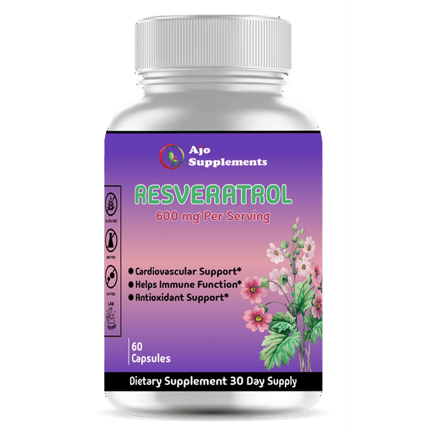 Resveratrol Supplement 600mg - Trans-Resveratrol Antioxidant, Anti-Aging Support, Immune System Support, 60ct