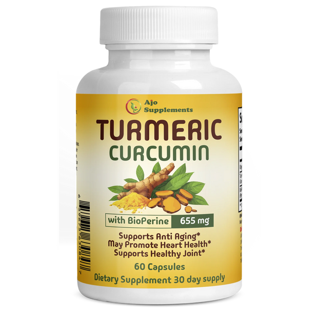 Turmeric Curcumin with Bioperine 655mg - Supports Healthy Joints, Heart Health, Anti-Aging, 60ct Capsules.