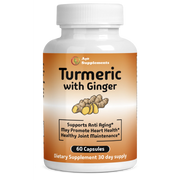 Turmeric Curcumin with Black Pepper & Ginger 655mg - Joint Support Supplement, 60 Capsules for Comfort, Flexibility & Enhanced Absorption.