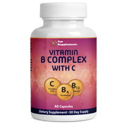 Vitamin B Complex with Vitamin C - Boost Energy, Support Nervous System & Immune Health, 60 Capsules for Overall Wellness and Vitality.