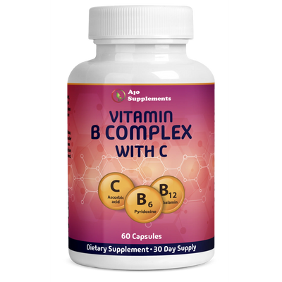 Vitamin B Complex with Vitamin C - Boost Energy, Support Nervous System & Immune Health, 60 Capsules for Overall Wellness and Vitality.