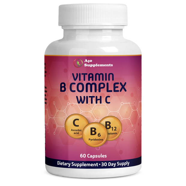 Vitamin B Complex with Vitamin C - Boost Energy, Support Nervous System & Immune Health, 60 Capsules for Overall Wellness and Vitality.