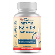 Vitamin K2+D3 - Bone and Heart Health Formula Vitamin D3 5000 IU - 2 in 1 Vitamins D & K Complex with Calcium, 60ct