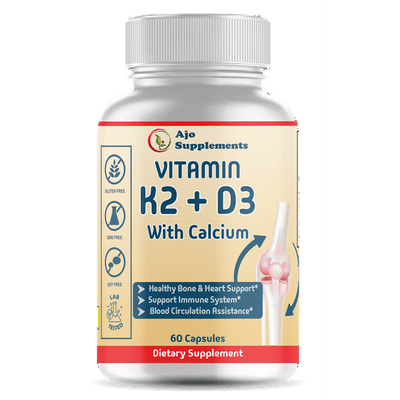 Vitamin K2+D3 - Bone and Heart Health Formula Vitamin D3 5000 IU - 2 in 1 Vitamins D & K Complex with Calcium, 60ct