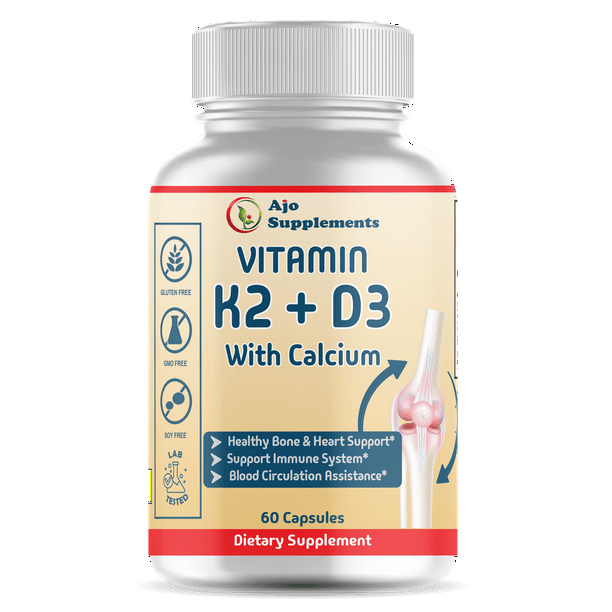 Vitamin K2+D3 - Bone and Heart Health Formula Vitamin D3 5000 IU - 2 in 1 Vitamins D & K Complex with Calcium, 60ct