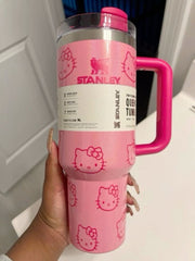 Stylish & Durable Hello Kitty 40oz Stainless Steel Pink Vacuum Insulated Travel Tumbler with Handle & Straw for Coffee, Tea & More