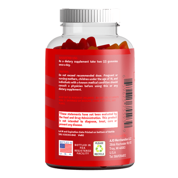 Apple Cider Vinegar Gummy - Vitamin B12 - Non-GMO, Gluten Free ACV Gummies, 60ct