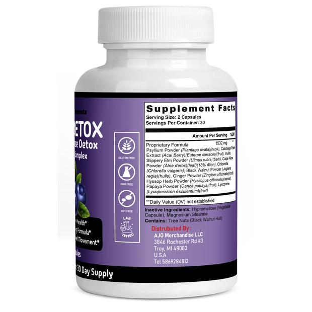 Max Detox Cleanse - Acai Berry Complex for Whole Body Detox, Weight Loss, Boost Energy, Improve Digestion, 60 Capsules.