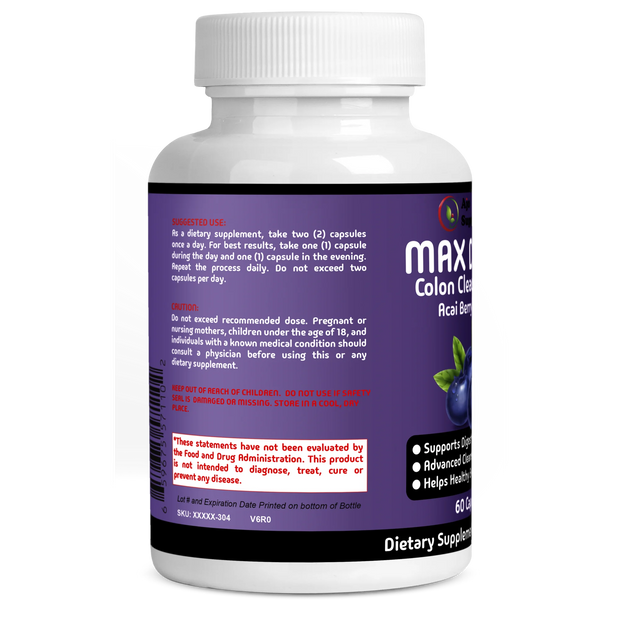 Max Detox Cleanse - Acai Berry Complex for Whole Body Detox, Weight Loss, Boost Energy, Improve Digestion, 60 Capsules.